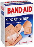 Band-Aid Adhesive Bandages, Sport Strip, Assorted Sizes  - 45ea