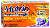 Motrin Ibuprofen Tablets, Junior Strength for Ages 6 to 11, 100 mg, Grape-Flavored, Chewable Tablets  - 24ea