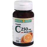 Nature's Bounty Vitamin C-250 mg Tablets With Rose Hips - 100 Tab