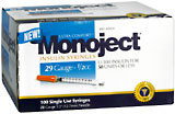 Monoject Insulin Syringes Ultra Comfort 29 Gauge - 1/2CC - 100 Each.