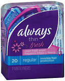 Always Pantiliners Fresh Thin Regular Scented - 24 Pack x 20 Count
