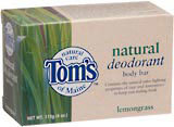 Tom's of Maine Natural Deodorant Body Bar Lemongrass  -  4 OZ