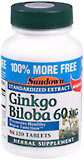 Sundown Ginkgo Biloba 60 mg Tablets  -  120 Tablets