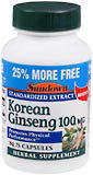Sundown Korean Ginseng 100 mg Capsules  -  75 Caplets