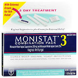 Monistat 3 Vaginal Suppositories with Disposable Applicators Plus External Cream  - 1ea