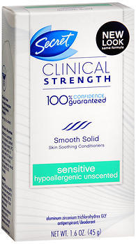 Secret Clinical Strength Smooth Solid Women's Antiperspirant & Deodorant  Sensitive Hypoallergenic ,Unscented, 1.6 oz