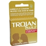 Trojan Condoms Plus 2 Spermicidal Lubricated Latex - 3 Each