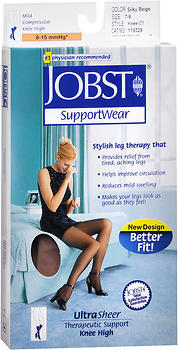 JOBST SupportWear Knee High Stockings 8-15 mmHg Ultra Sheer Silky Beige Medium  -  1 PR