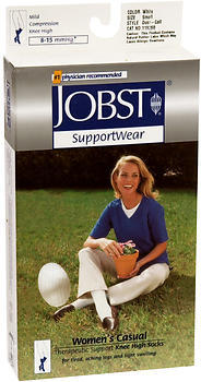 JOBST SupportWear Socks Women's Casual Knee High 8-15 mmHg White Small  -  1 PR
