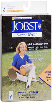 JOBST SupportWear Socks Women's Casual Knee High 8-15 mmHg White Large  -  1 PR