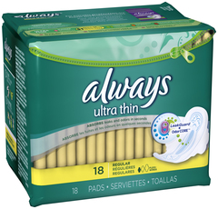 Always Maxi Pads Thin Ultra Regular Flexi-Wings 12X18 Pack - 18 Each