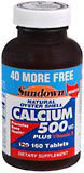 Sundown Calcium 500 mg + D Tablets Natural Oyster Shell  -  160 Tablets