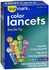 Sunmark Color Lancets 21 Gauge - 200 Each