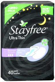 StayFree Ultra Thin Maxi Pads Overnight With Wings - 44 Each