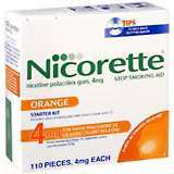 Nicorette Stop Smoking Aid, 4 mg, Gum, Orange, Starter Kit, Bonus  - 110ea