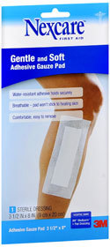 Nexcare Gentle and Soft Adhesive Gauze Pad 3-1/2 Inches X 8 - 6 Each