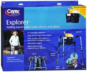Carex Explorer Folding Travel Walker with wheels and glides - 1 Each