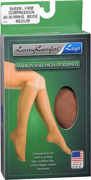 Loving Comfort Fashion Knee High Stockings Sheer Firm Beige Medium - 1 Each