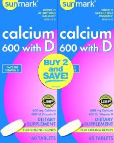 Sunmark Calcium 600 with D Dietary Supplement  - 120 Case