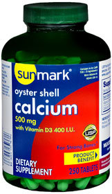 Sunmark Calcium 500 mg With D3 400 IU Tablets Oyster Shell - 250 Each