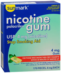 Sunmark Nicotine Polocrilex Gum USP 4 mg Mint - 170 Each