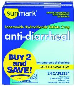 Sunmark Anti-Diarrheal Caplets Easy to Swallow - 2 Mg - 48 Each