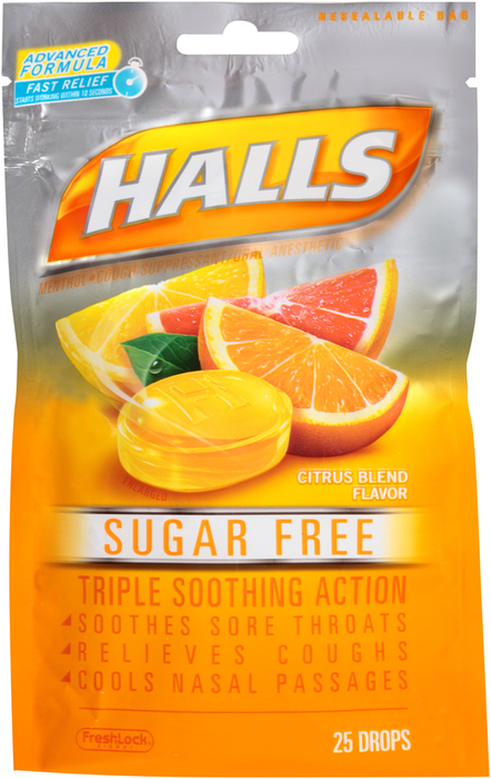 Halls Cough Suppressant/Oral Anesthetic Drops, Citrus Blend, Sugar Free  - 25ea