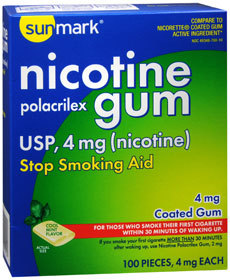 Sunmark Nicotine Polacrilex Coated Gum USP 4 mg Cool Mint Flavor - 100 Each