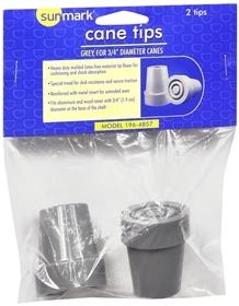 Sunmark Cane Tips Grey For 3/4 Inch Diameter Canes - 2 Each
