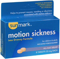 Sunmark Motion Sickness Tablets Less Drowsy Formula, All Day Relief - 25 mg - 8 Each
