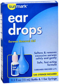 Sunmark Ear Drops Earwax Removal Aid & One Ear Syringe- 15 ml - 1 Each