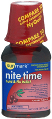 Sunmark Nite Time Cold Flu Relief Liquid Cherry Flavor - 6 Ounces - 1 Each