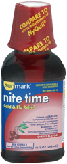 Sunmark Nite Time Cold Flu Relief Liquid Cherry Flavor - 10 Ounces - 1 Each
