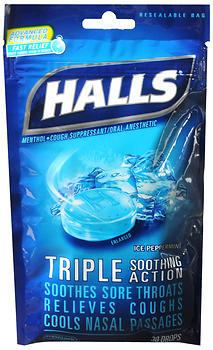 Halls Mentho-Lyptus Drops Ice Peppermint - 30 Each