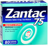 Zantac 75 Acid Reducer, 75 mg, Tablets  - 80ea