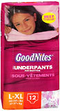 GoodNites Underpants For Nighttime Girls L-XL 60-125+ LBS - 4 Pack x 12 EA