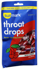 Sunmark Throat Drops Wild Cherry - 6 mg - 30 Each