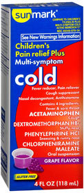 Sunmark Children's Pain Relief Plus Multi-Symptom Cold Oral Suspension Grape Flavor - 4 Ounces - 1 Each