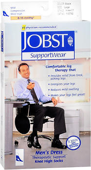 JOBST SupportWear Socks Men's Dress Knee High 8-15mmHg Black Large Close-Toe - 1 Each