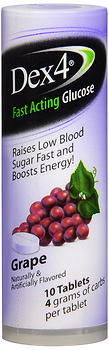 Dex4 Fast Acting Glucose 4 Grams, Grape 10 Tablets- Case of 6