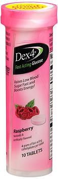 Dex4 Fast Acting Glucose 4 Grams, Raspberry 10 Tablets- Case of 6