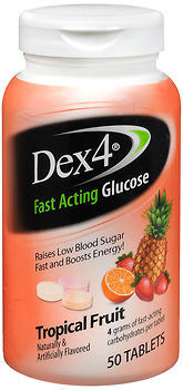 Dex4 Fast Acting Glucose, Tropical Fruit - 50 Tablets