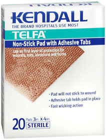 Kendall Telfa Non-Stick Pad with Adhesive Tabs, 3" X 4" - 20 Each