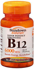 Sundown Naturals Super Potency Sublingual B-12 Tablets -  6000 mcg - 30 Each