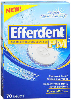 Efferdent PM Overnight Denture Cleanser, Power Mint - 78 Tablets