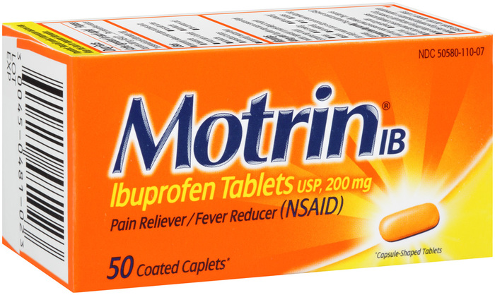 Motrin IB Ibuprofen USP, 200 mg, Coated Caplets  - 50ea