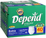 Depend Underwear Extra Absorbency Small/Medium Hips 34 to 46 Inches - 40 EA