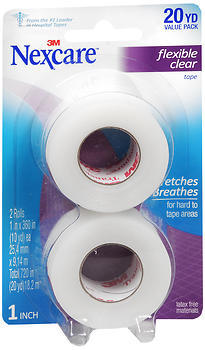 3M Nexcare Flexible Clear First Aid Tape 1 Inch X 10 Yards 2-Pack - 20 YD
