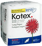 Kotex Maxi Pads Long Super With Wings 12X16 Pack - 16 Pads