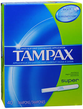 Tampax Cardboard Tampons Super Absorbency, Anti-Slip Grip, LeakGuard Skirt,  Unscented, 40 Count